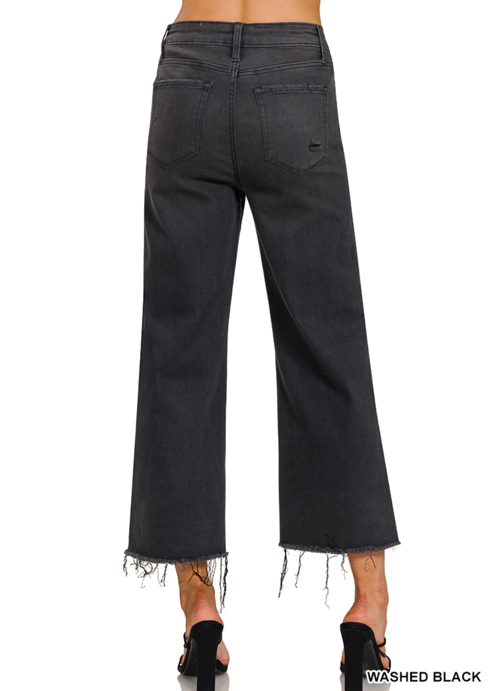 High Rise Washed Black Cropped Jean Pants