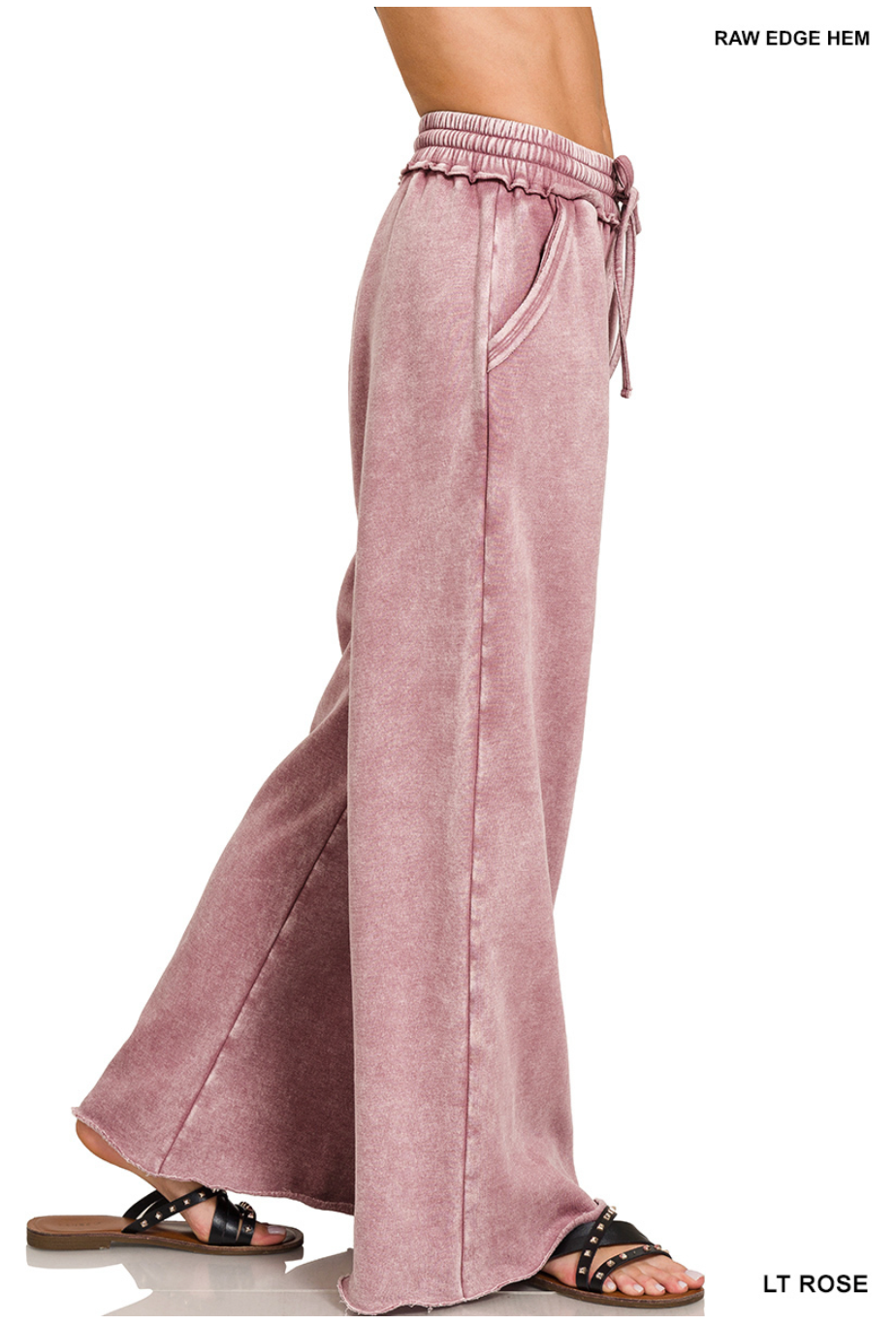 Acid Wash Fleece Palazzo Sweatpants |Light Rose|