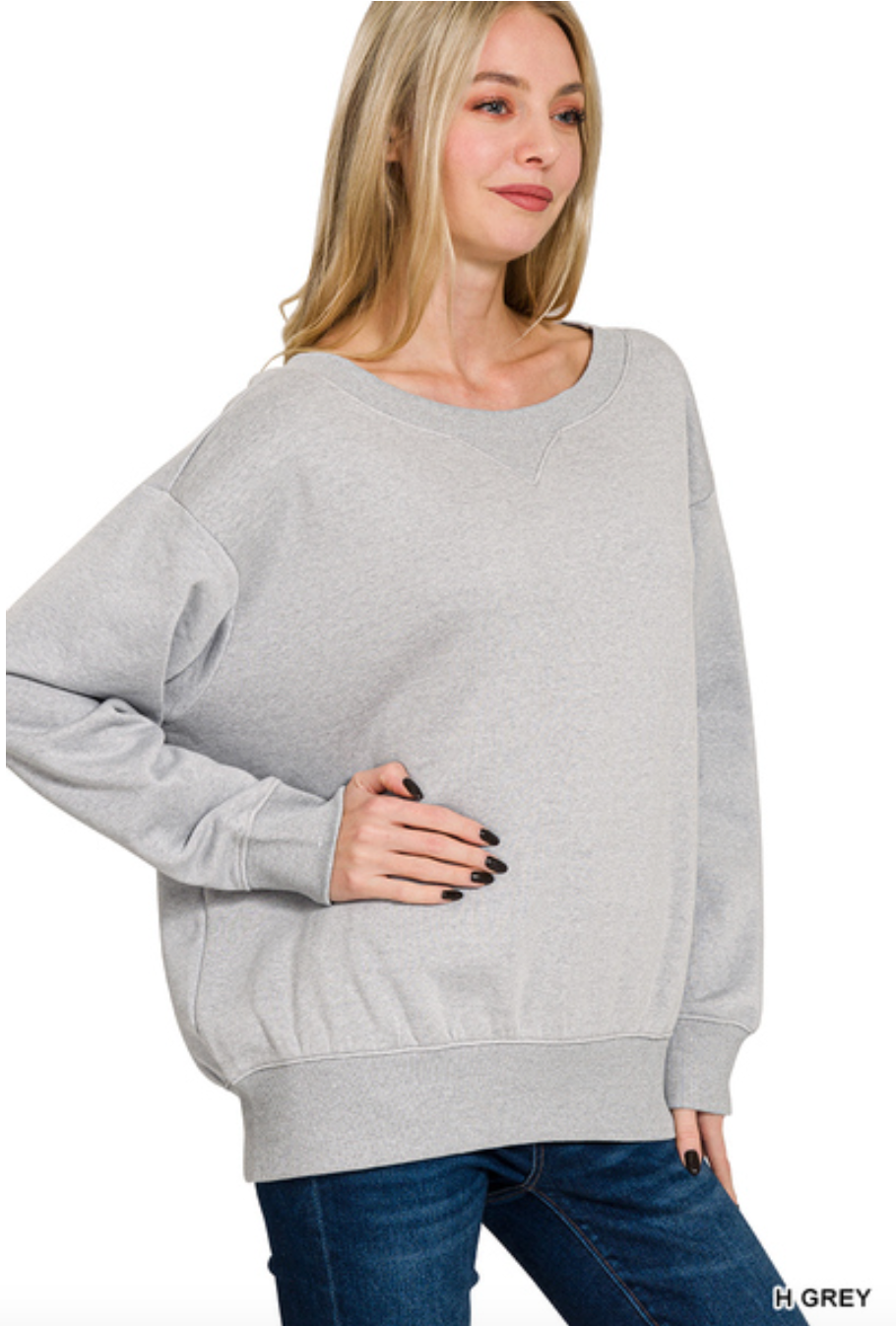 Fleece Boat Neck Sweatshirt |GREY|