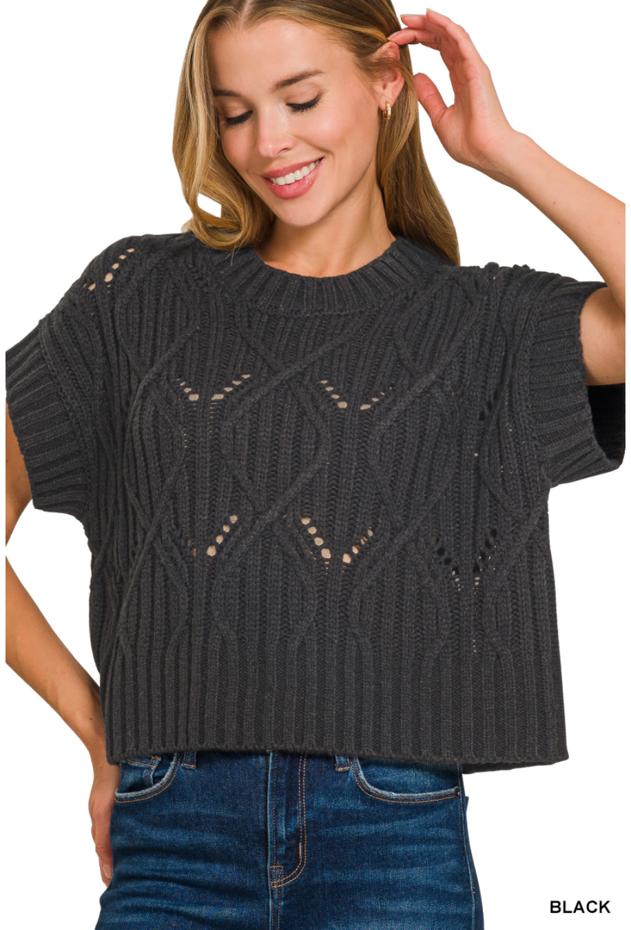 Cable Knit Short Sleeve Sweater