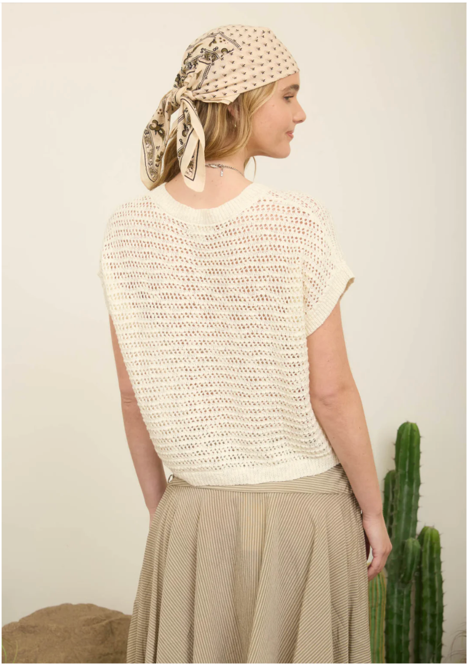 Crochet Lace-Up Knit Pullover Sweater