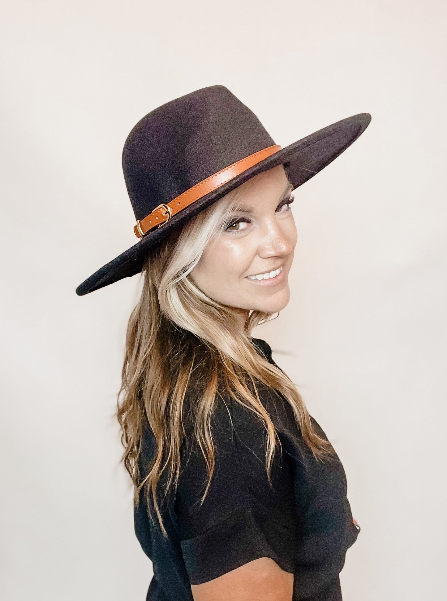 Leather Belt Strap Fedora Hat - 1 left