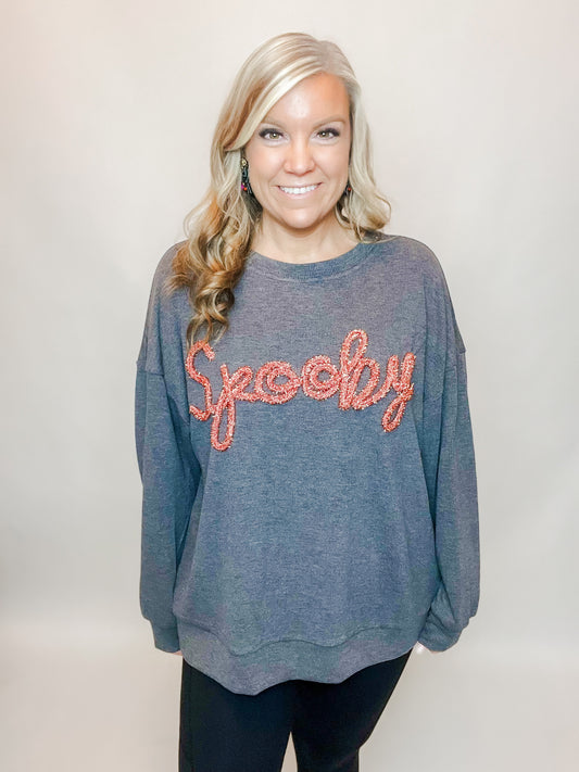 Spooky Tinsel Lettering Ribbed Pullover