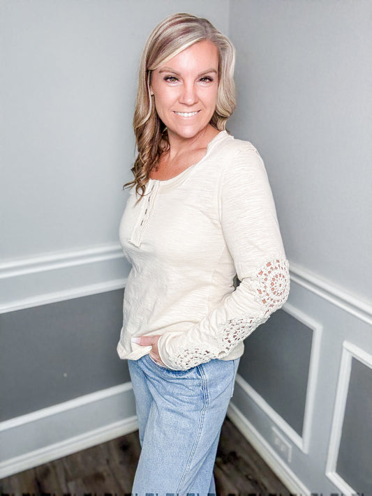 Crochet Sleeve Solid Knit Top