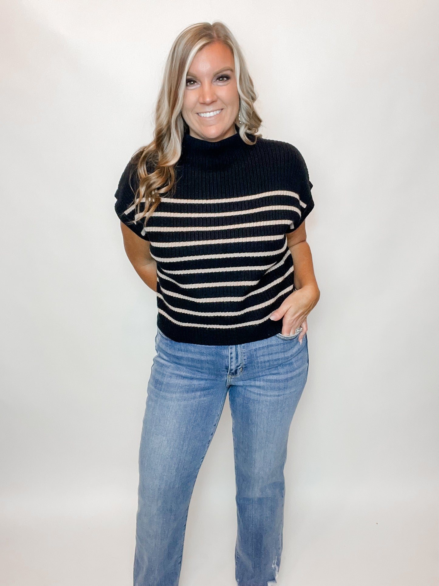 Striped Drop Shoulder Knit Sweater