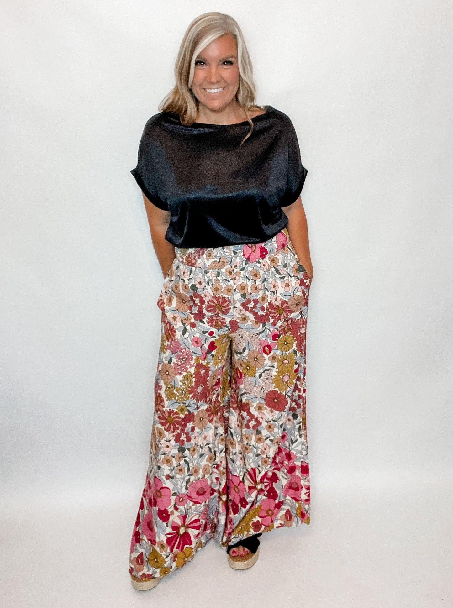 Floral Wide Leg Pants |ROSE|