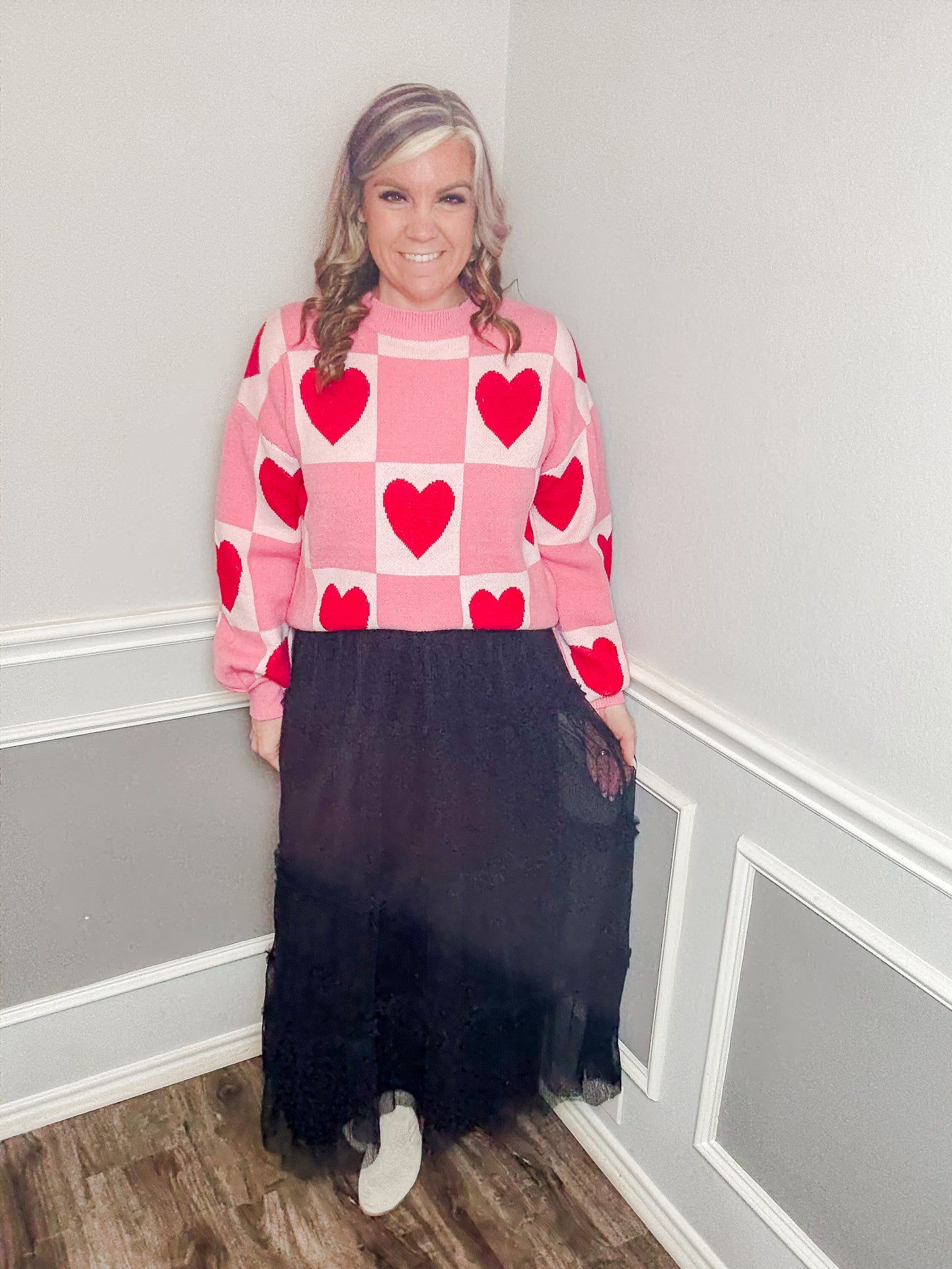 Checkered Heart Sweater