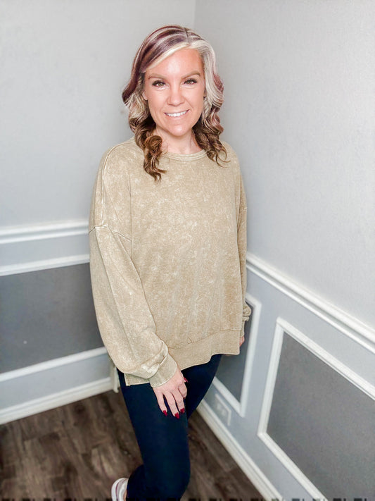 Acid Wash Split Hem Knit Top