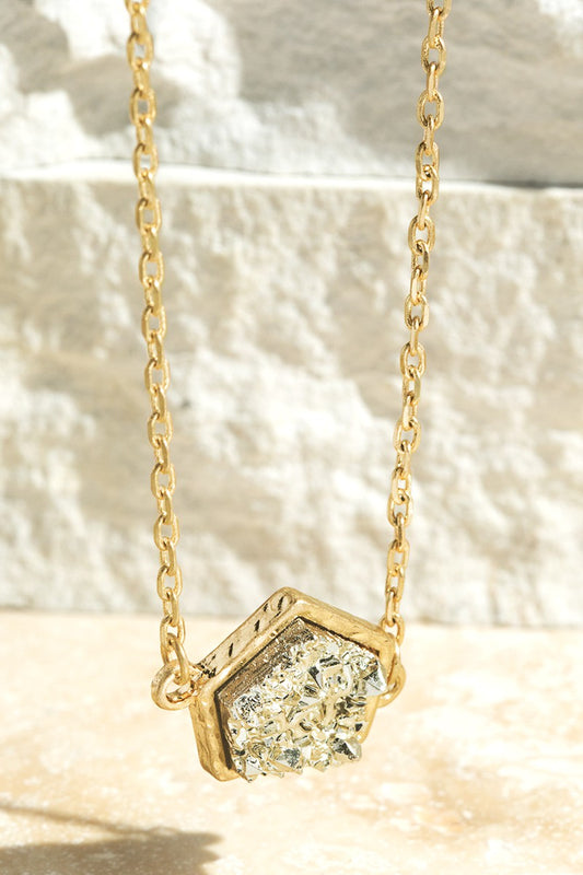Geometric Faux Druzy Necklace |Gold|