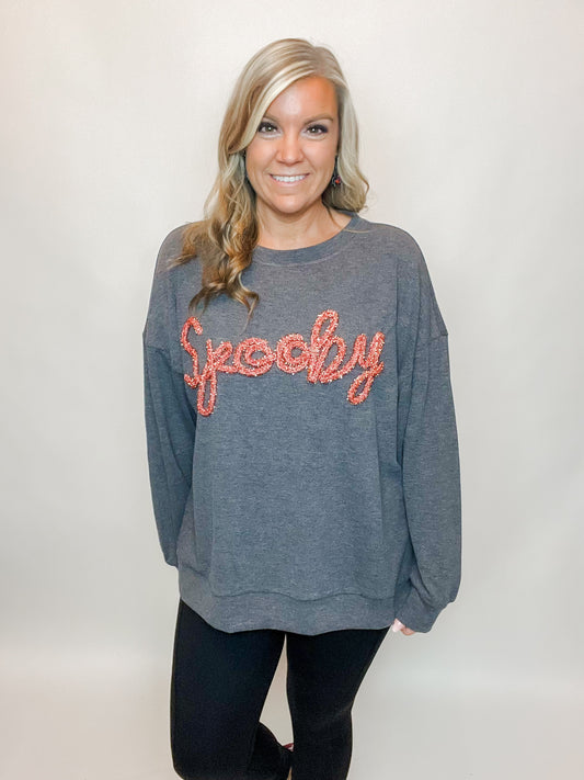 Spooky Tinsel Lettering Ribbed Pullover