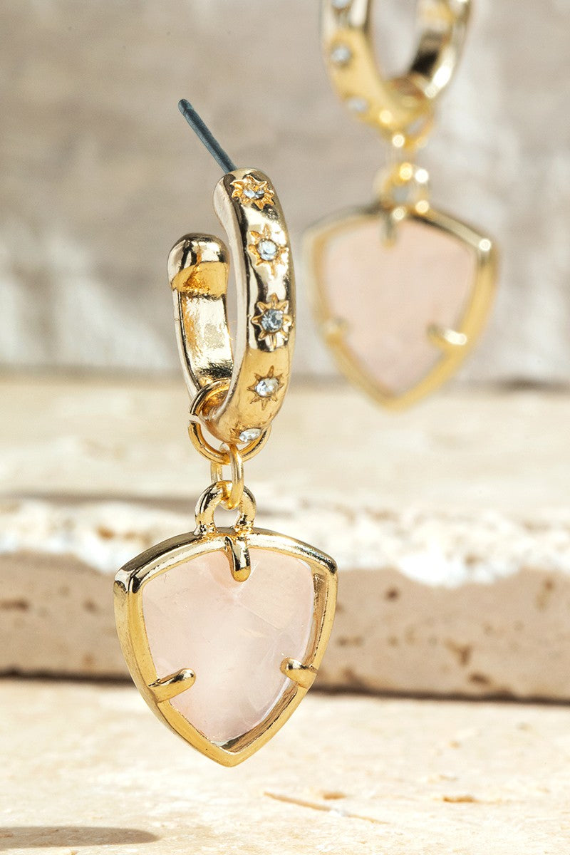Natural Stone Triangle Earrings |Rose Quartz|
