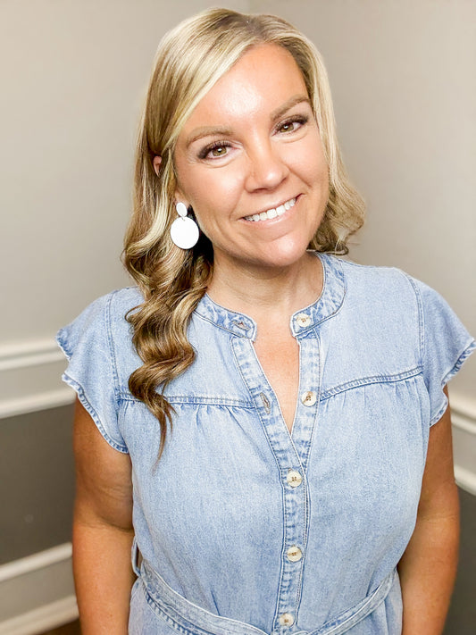 White Textured Dangle Earrings