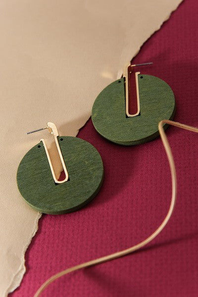 Gold Wood Circle Earrings