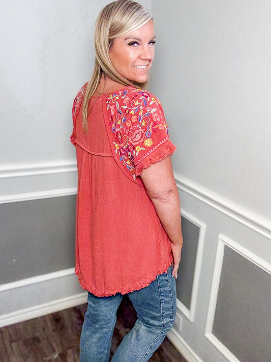 Embroidered Linen Top