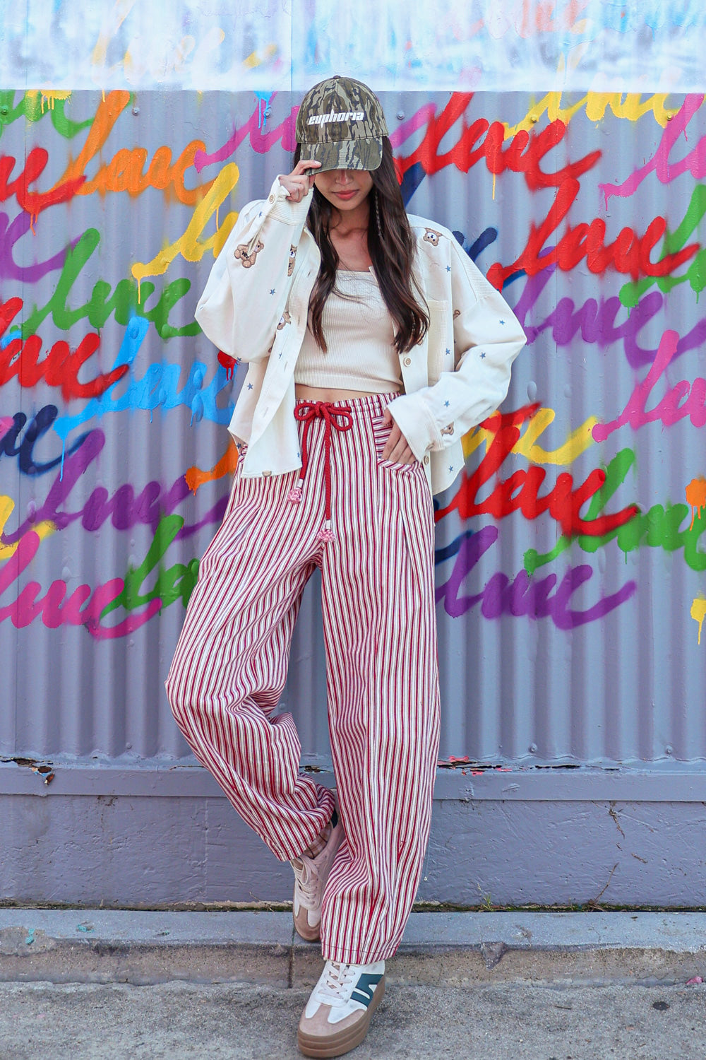 Striped Barrel Denim Pants