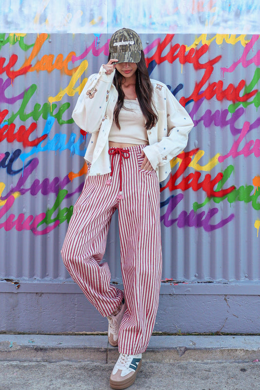 Striped Barrel Denim Pants