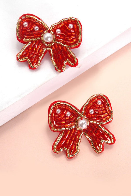 Ribbon Bow Seed Bead Earrings