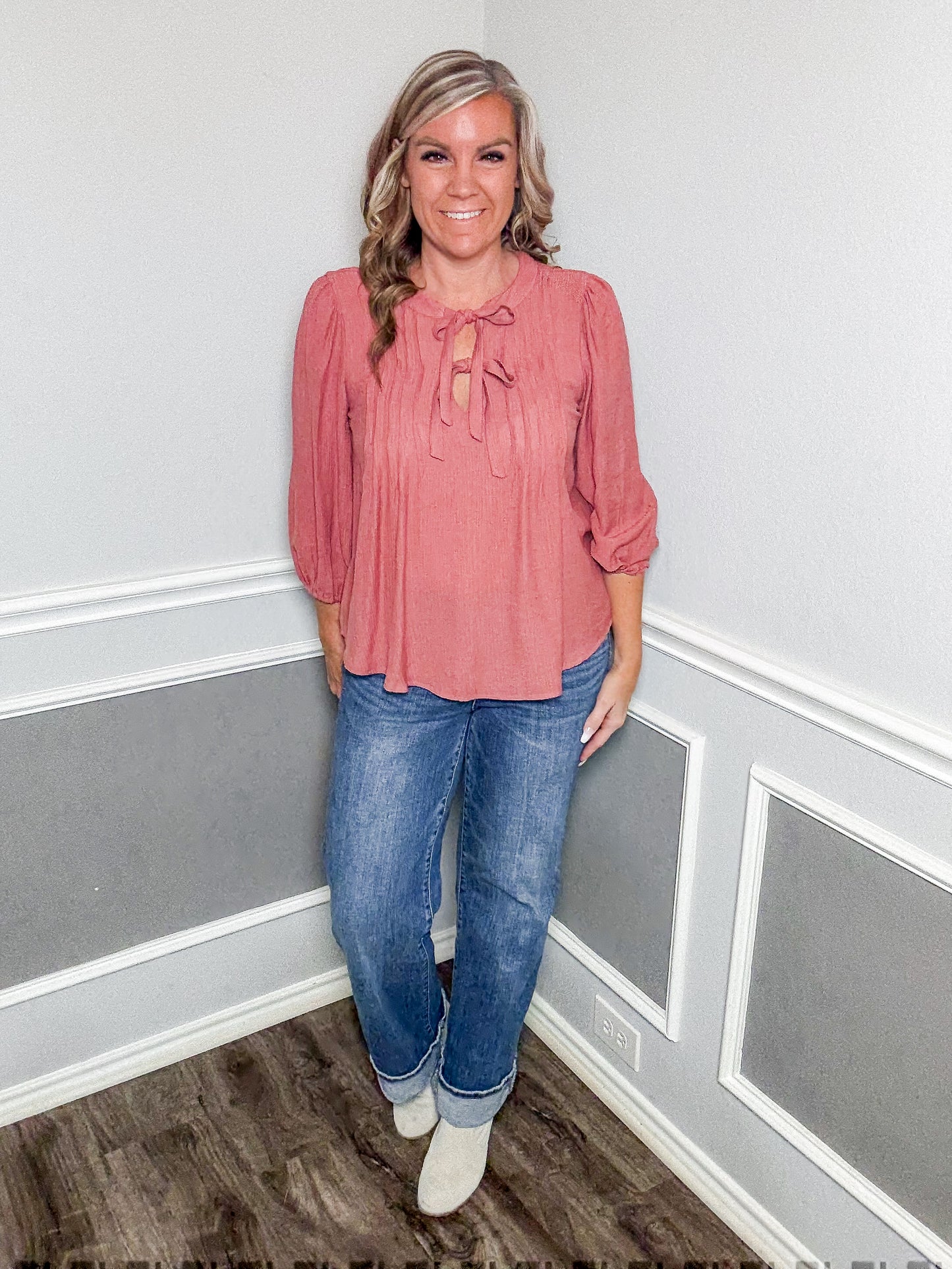 Front Tie Pleated Top |TERRACOTTA|