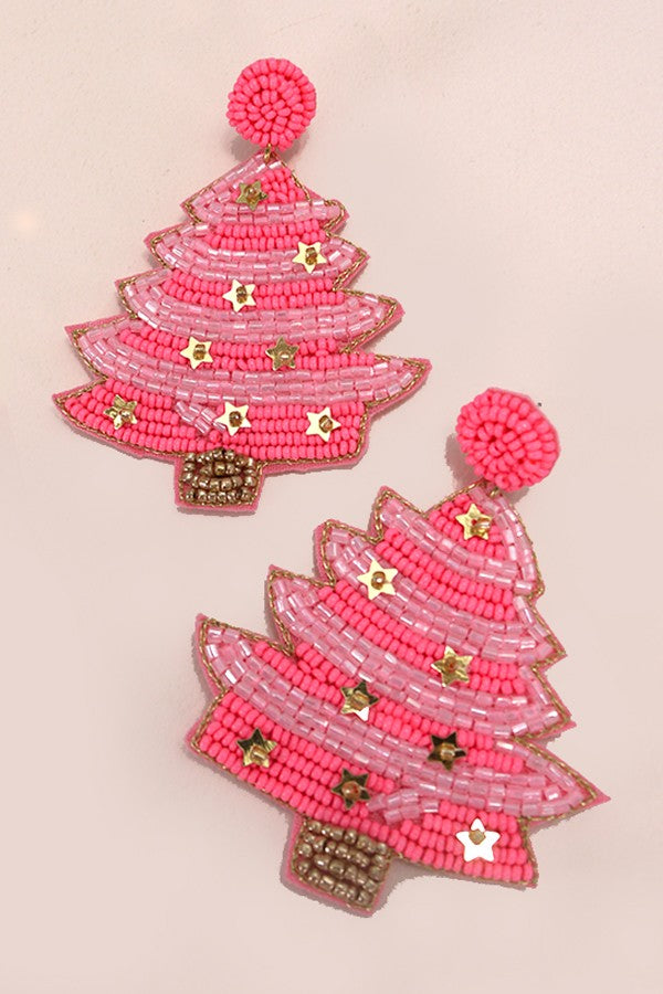 Christmas Tree Seed Bead Earrings