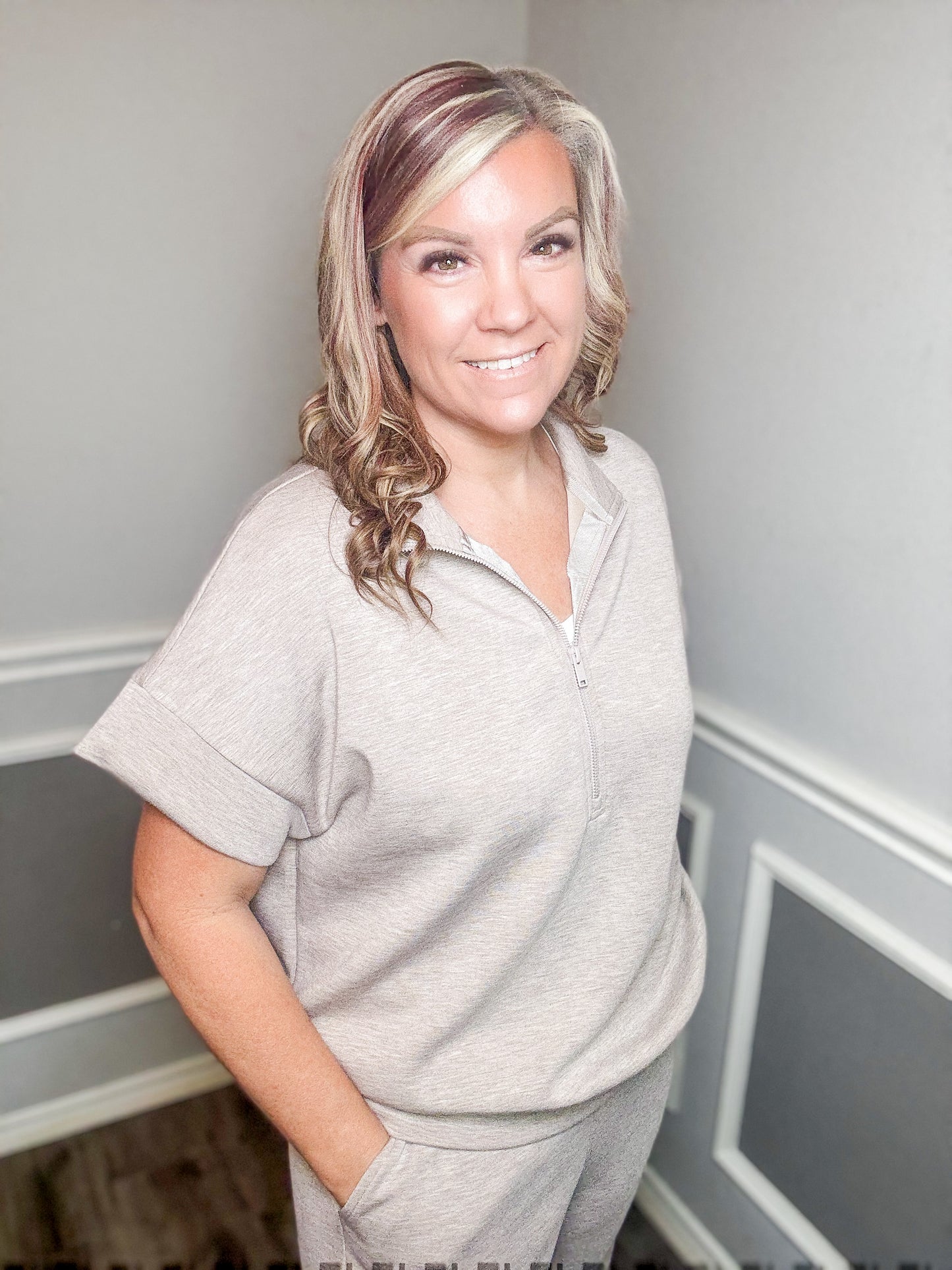 Modal Scuba Quarter Zip Short Sleeve Top