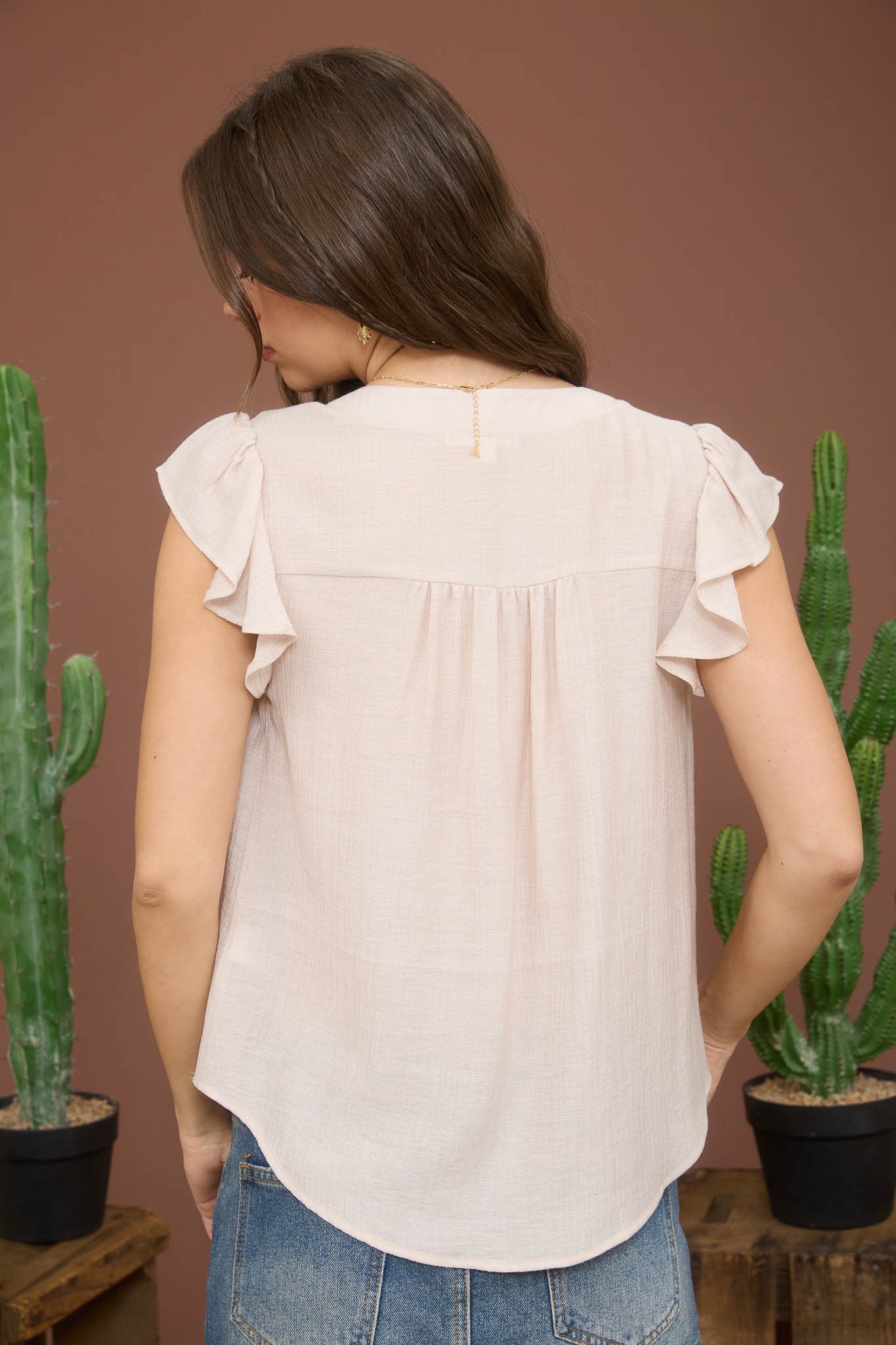 Floral Embroidered Ruffle Sleeve Top