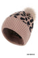 Leopard Pattern Knit Pom Pom Beanie