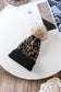 Leopard Pattern Knit Pom Pom Beanie