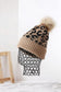 Leopard Pattern Knit Pom Pom Beanie