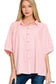 Oversized Striped Short Sleeve Button Up Shirt |PINK|