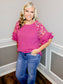Embroidered Ruffled Linen Top