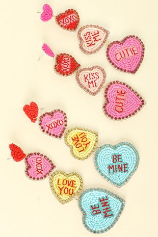 Conversation Heart Seed Bead Earrings