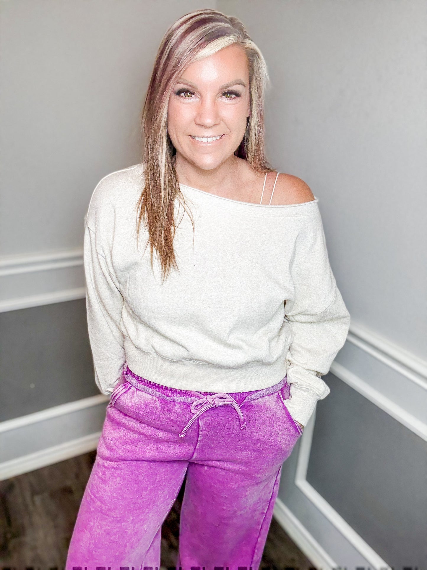 Fleece Boat Neck Pullover |Beige|