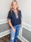 Leopard Trim V-Neck Top
