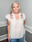 Floral Embroidered Ruffle Sleeve Top