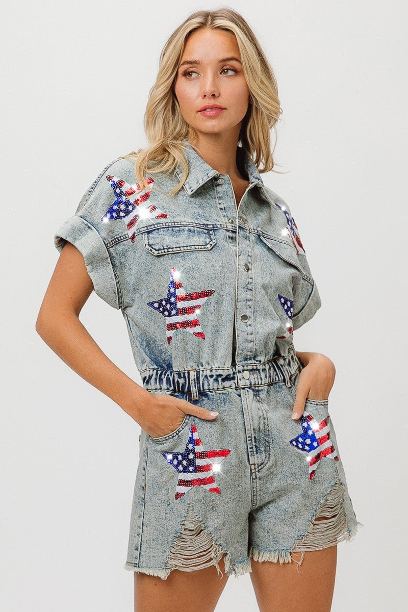 American Flag Sequin Romper