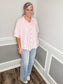 Oversized Striped Short Sleeve Button Up Shirt |PINK|