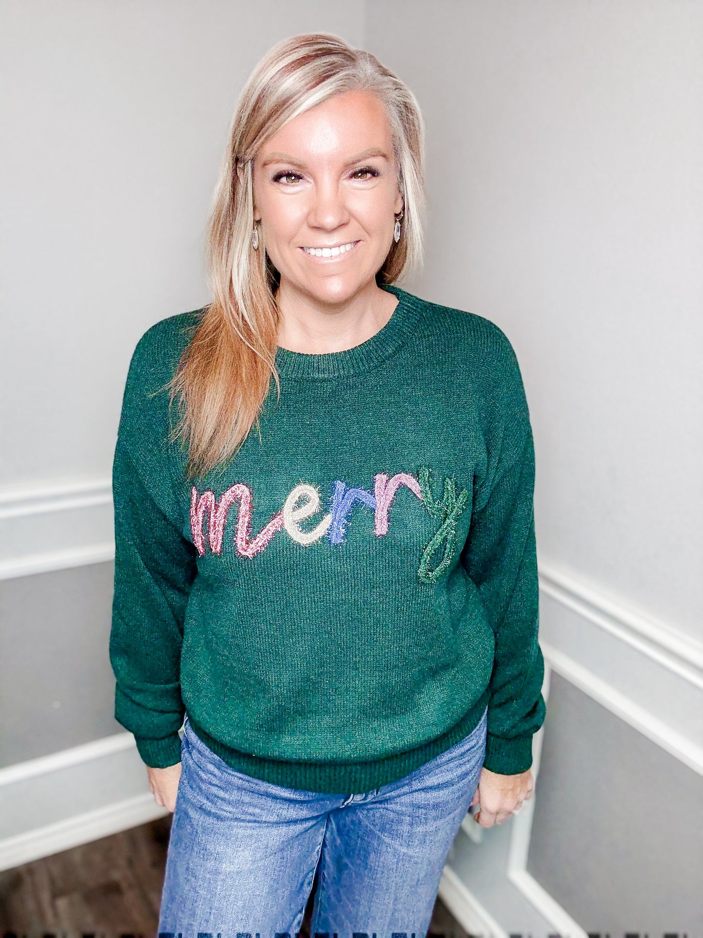 “MERRY” Tinsel Knit Christmas Sweater