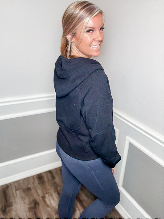 French Terry Cropped Hoodie |Black|