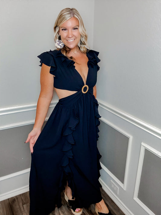 Ruffle Detail Cut Out Dress - 1 large left