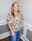 Botanical Print Scallop Trim Top