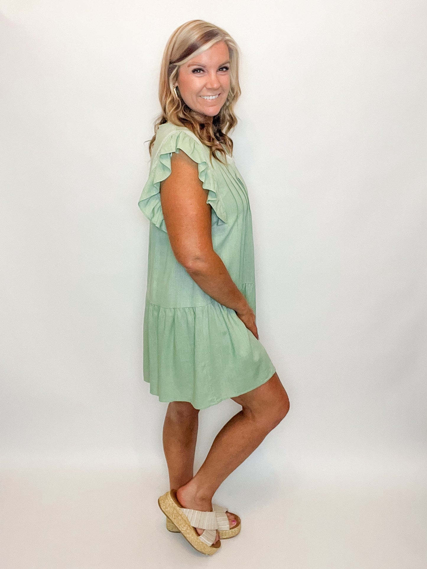 Sage Linen Mini Dress