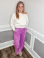 Acid Wash Fleece Palazzo Sweatpants |Light Plum|