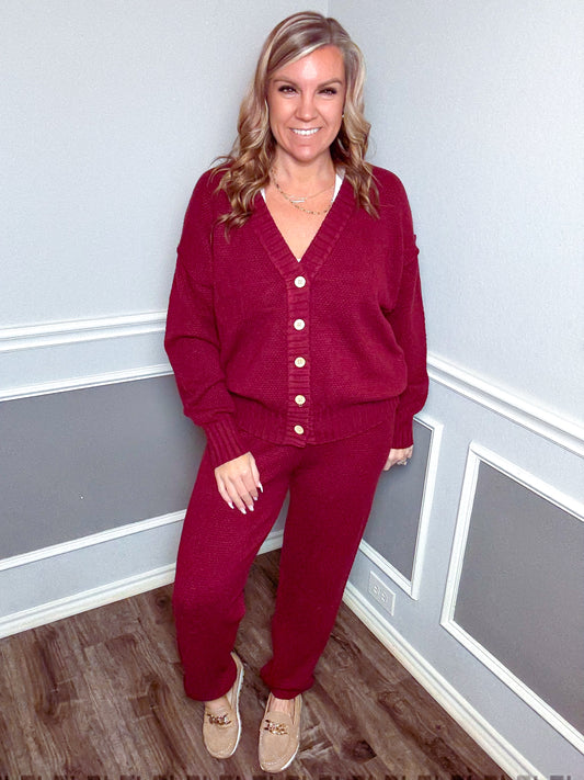 Oversized Cardi Sweater Set |WINE|
