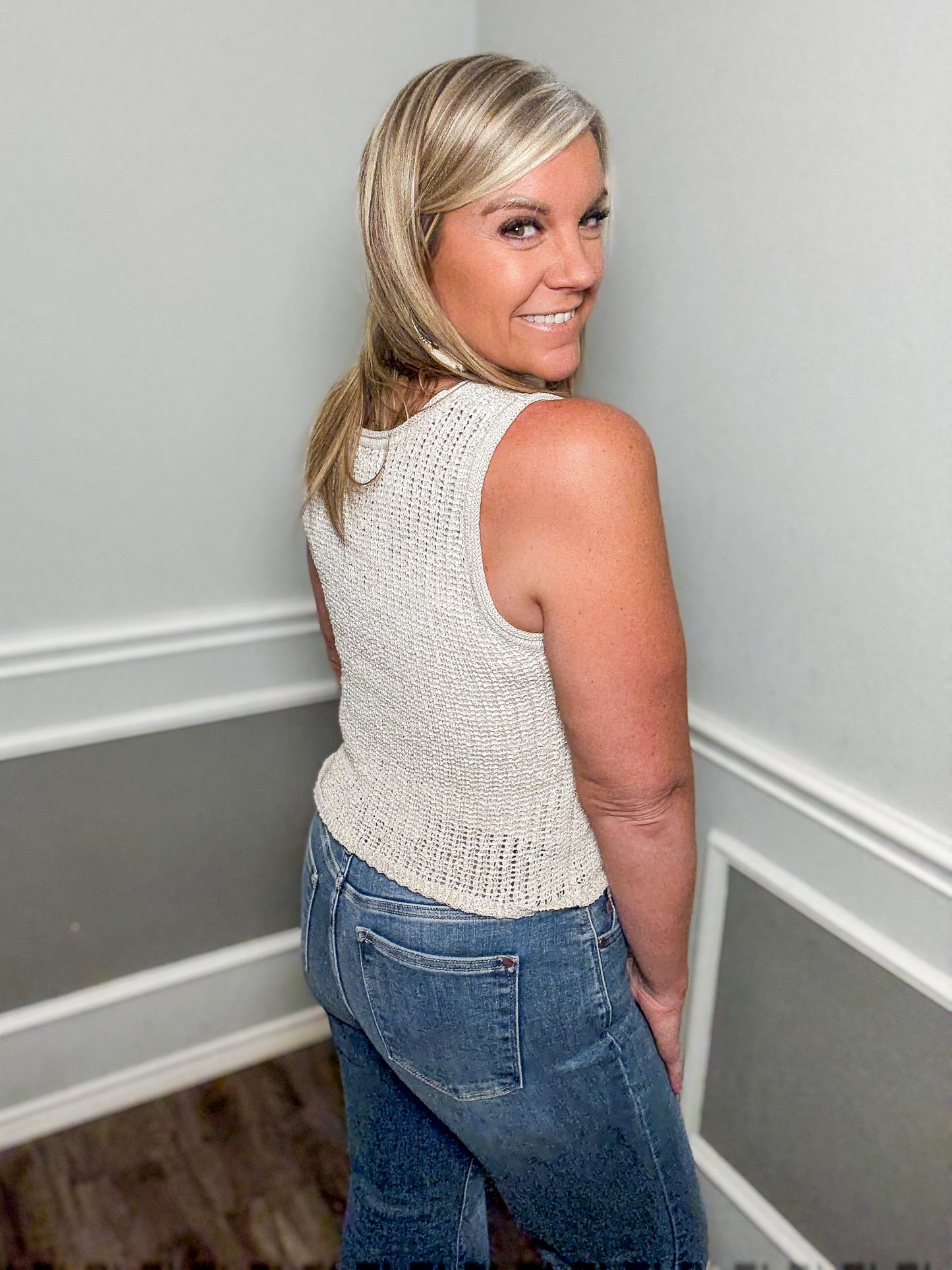 Crochet Knit Button Front Sweater Vest