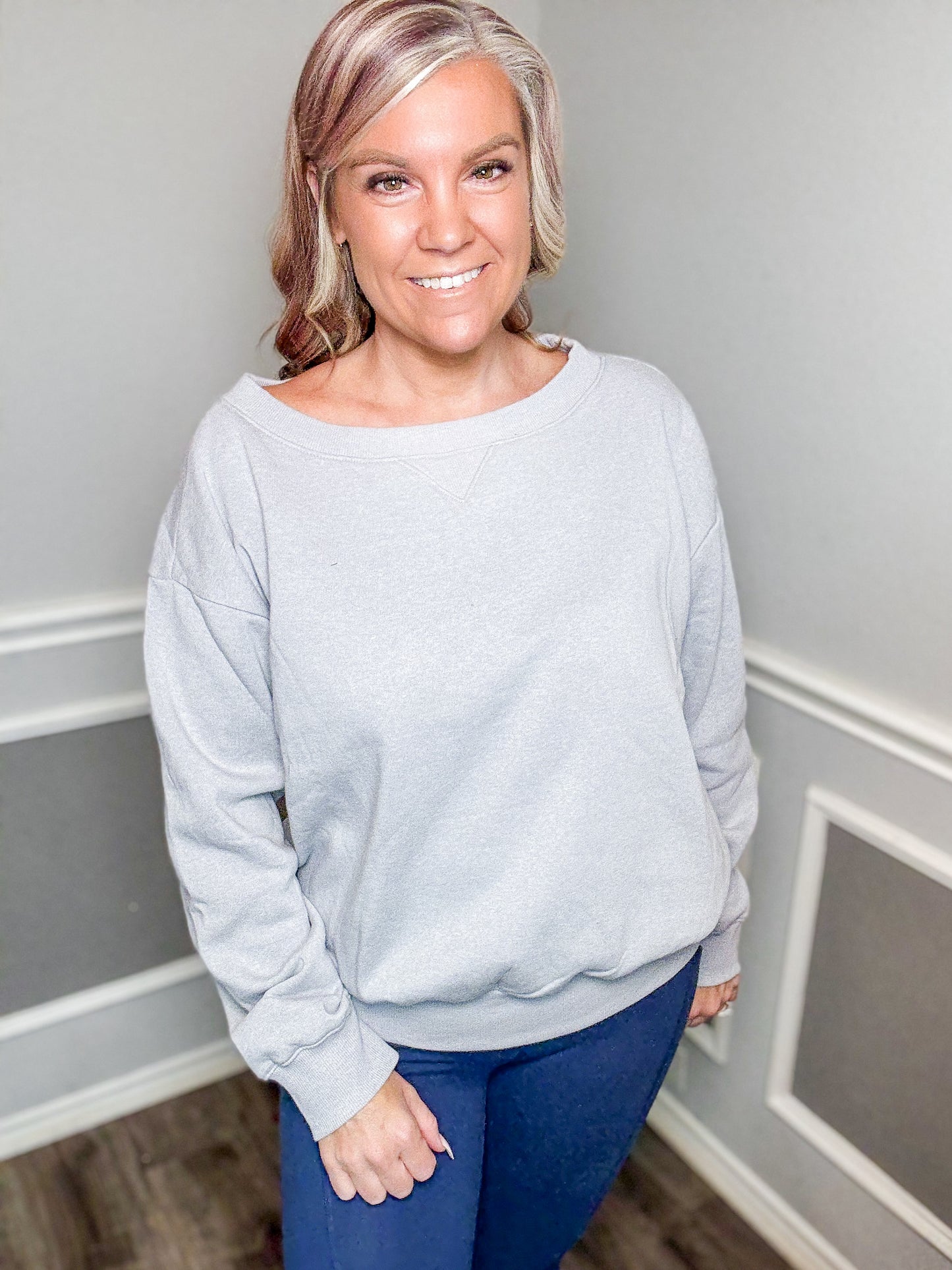 Fleece Boat Neck Sweatshirt |GREY|