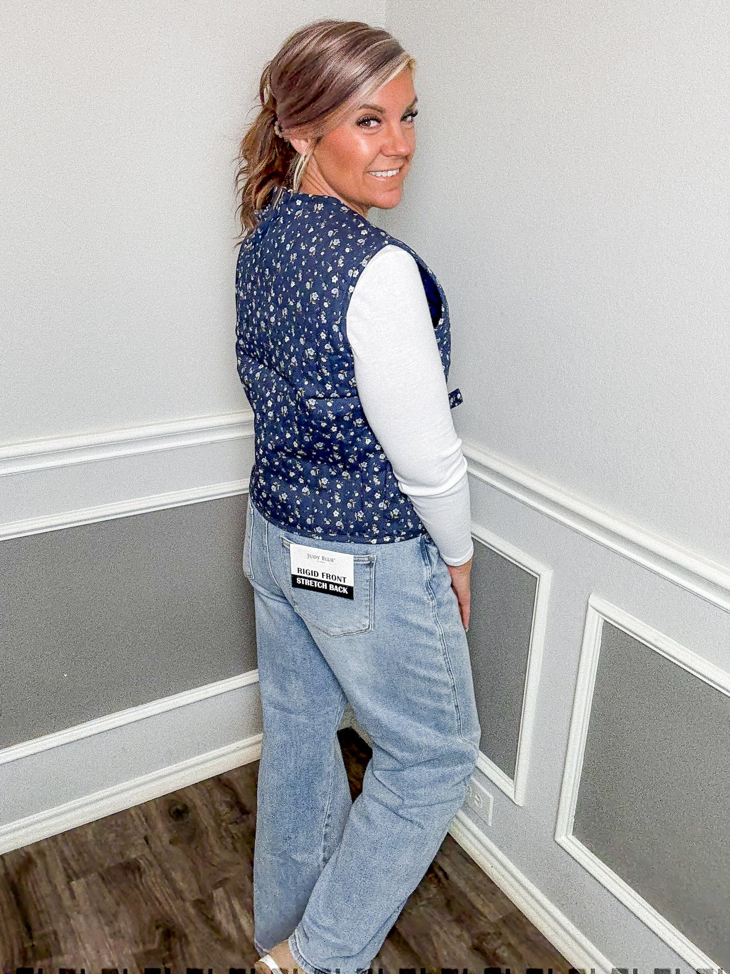 Floral Print Front Tie Quilted Vest