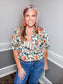 Botanical Print Scallop Trim Top