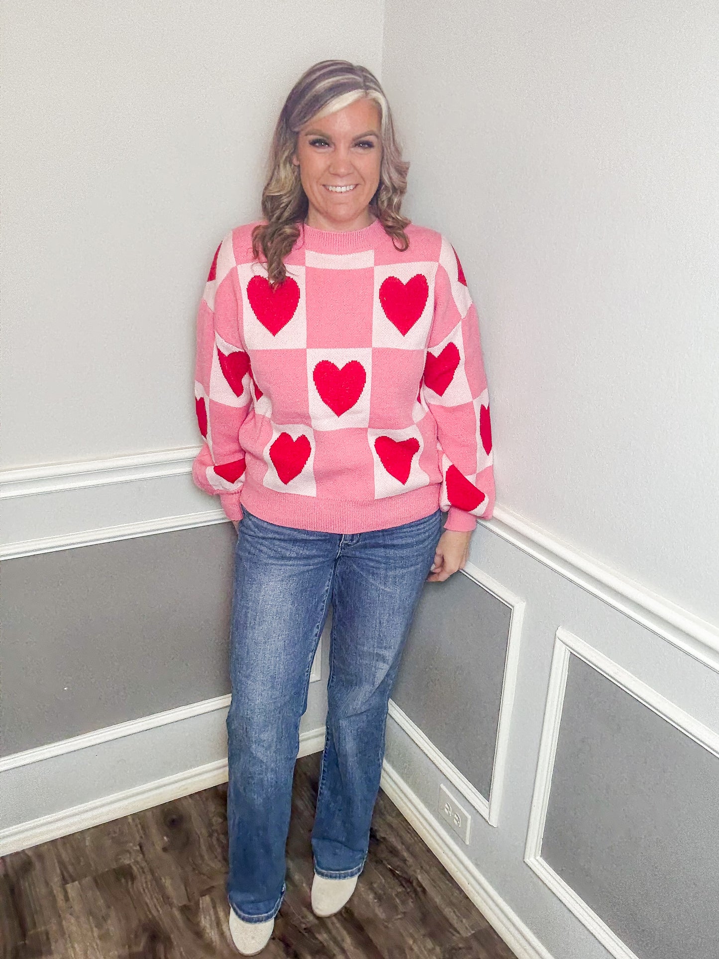 Checkered Heart Sweater