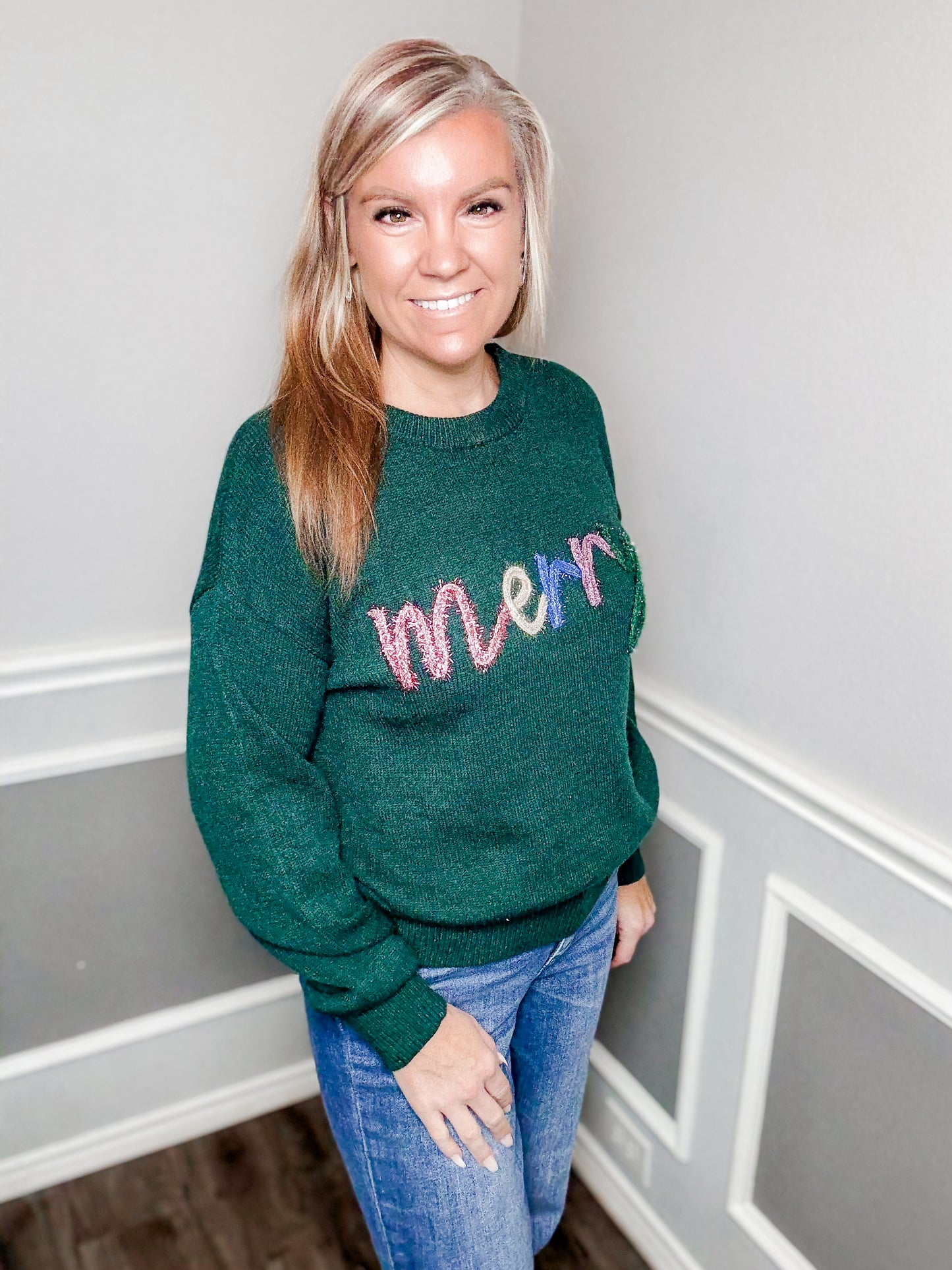“MERRY” Tinsel Knit Christmas Sweater