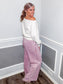 Acid Wash Fleece Palazzo Sweatpants |Light Rose|